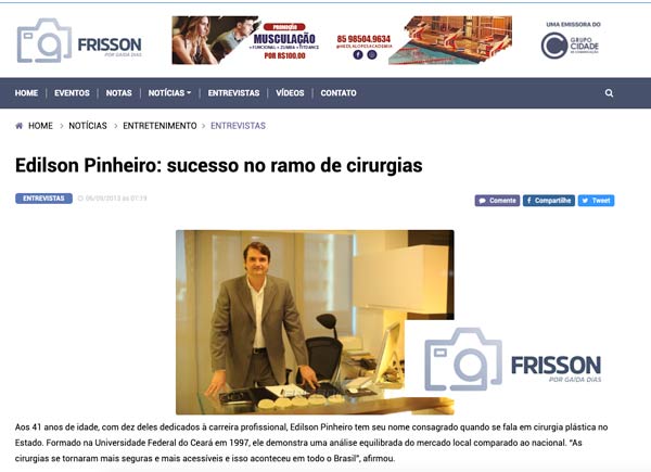 Edilson Pinheiro – Sucesso no ramo de cirurgia plástica – Coluna Frisson